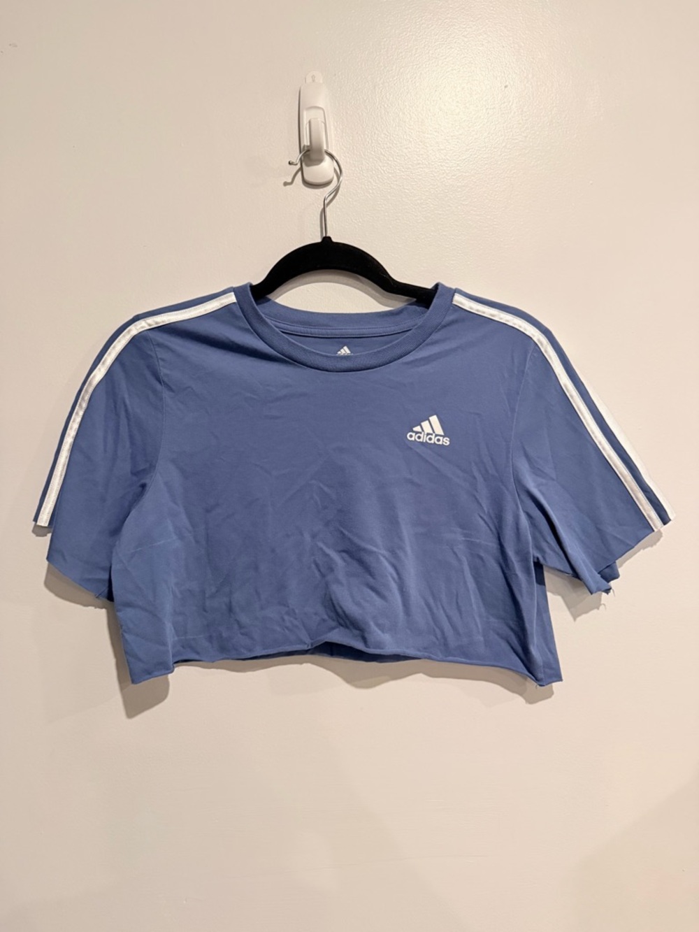 Adidas Blue Cropped Tee Size L Striped Sleeve Athletic Crop Top Y2K